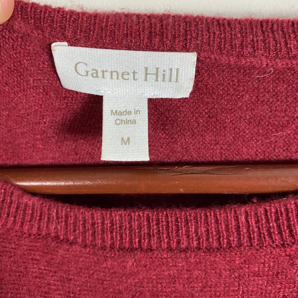 Garnet Hill 100% Cashmere Crew Neck Sweater Dolman Sleeve Merlot Red Womens Sz M - Picture 6 of 7